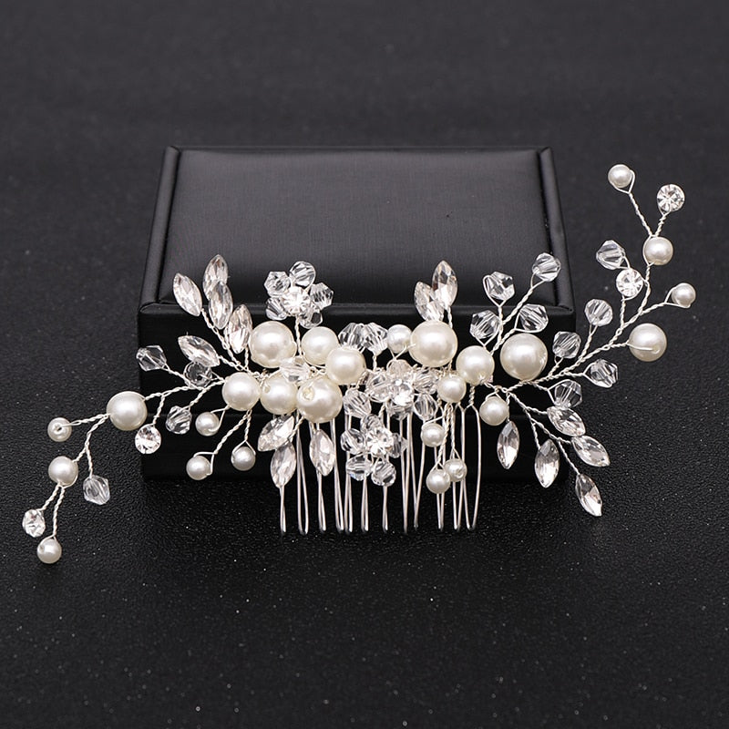 Silver Color Pearl Crystal Wedding Hair Combs Hair Accessories for Bridal Flower Headpiece Women Bride Hair ornaments Jewelry ShopOnlyDeal