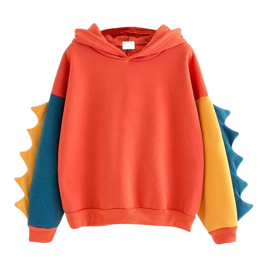 Cute Dino Hoodies Patchwork Winter Harajuku Kawaii Sweatshirt Women Oversize Hooded Pullover Dinosaur Cos Tops Tracksuit Sudadera New ShopOnlyDeal