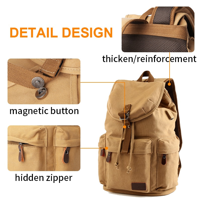 TANGHAO Canvas Backpack Unisex Vintage Casual Rucksack 17inch Laptop Backpack W/ USB Charging Port Schoolbag Student Mochia ShopOnlyDeal