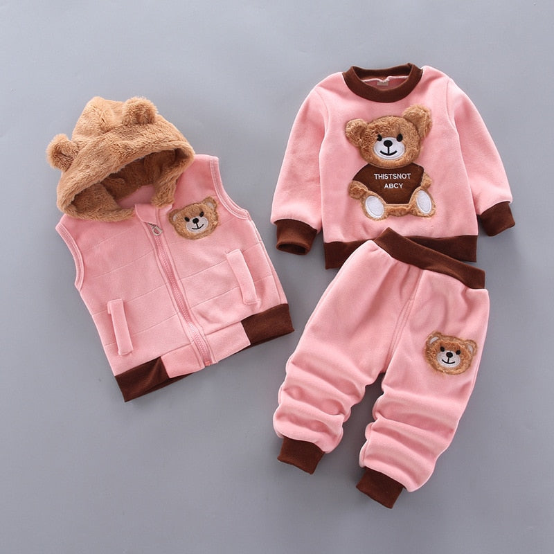 Baby Boys And Girls Clothing Set Tricken Fleece Children Hooded Outerwear Tops Pants 3PCS Outfits Kids Toddler Warm Costume Suit ShopOnlyDeal