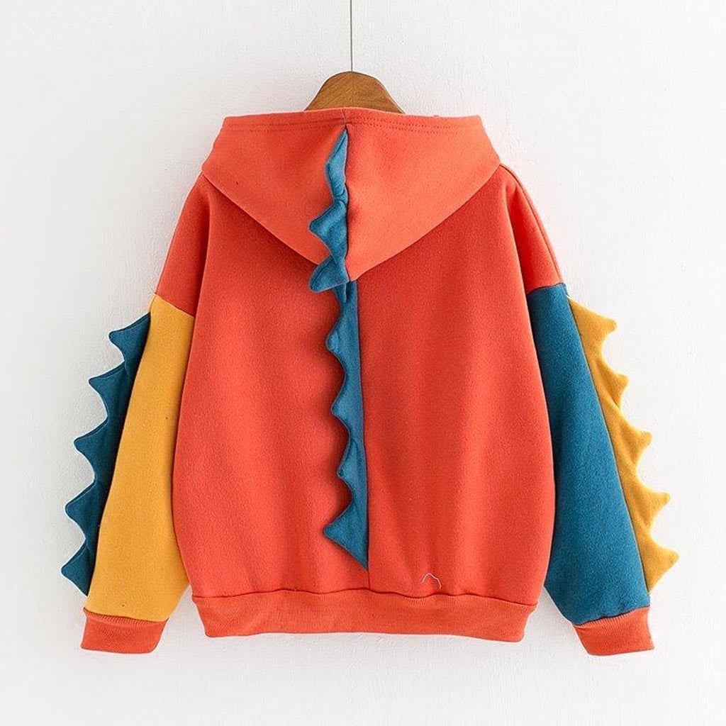 Cute Dino Hoodies Patchwork Winter Harajuku Kawaii Sweatshirt Women Oversize Hooded Pullover Dinosaur Cos Tops Tracksuit Sudadera New ShopOnlyDeal