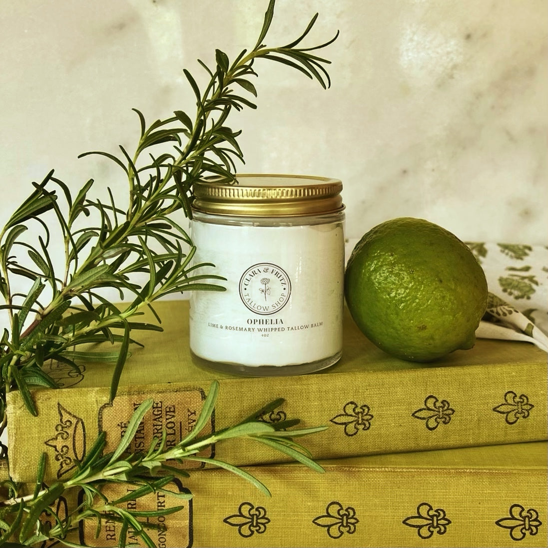 Ophelia Rosemary and Lime Whipped Tallow Balm Clara & Fritz Tallow Shop