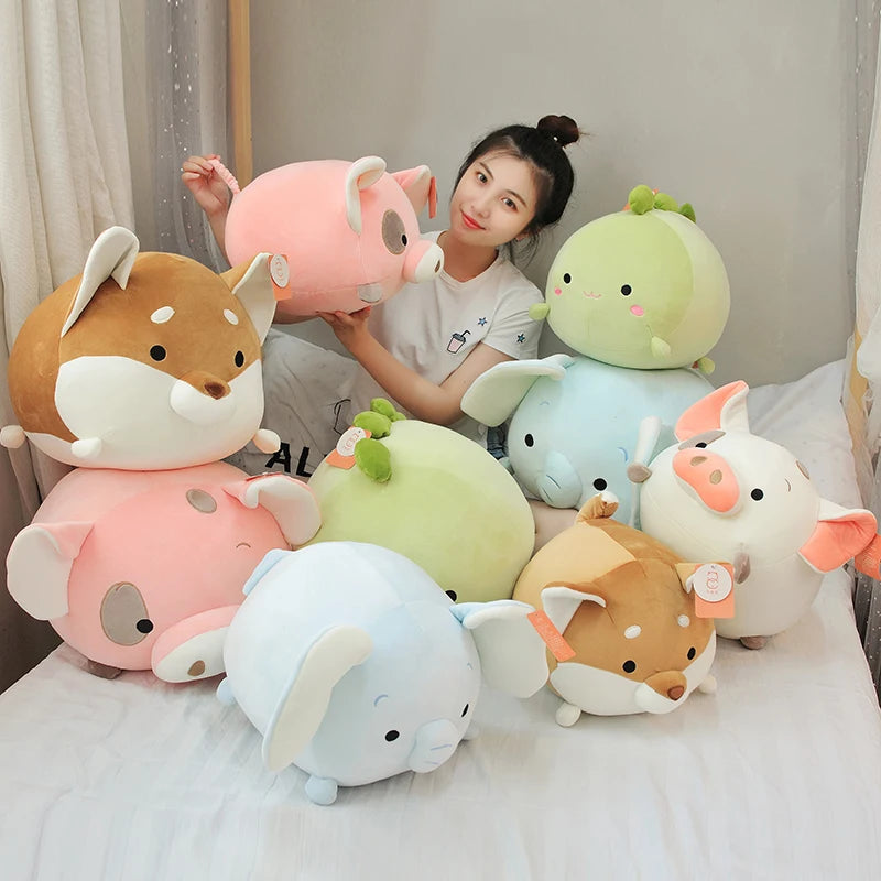 Kawaii  Animal Sweet Fat Fat Dinosaur Pig Shiba Inu Dog Plush Toy Soft Cartoon Elephant Stuffed Doll Baby Pillow Gift 35/45cm ShopOnlyDeal