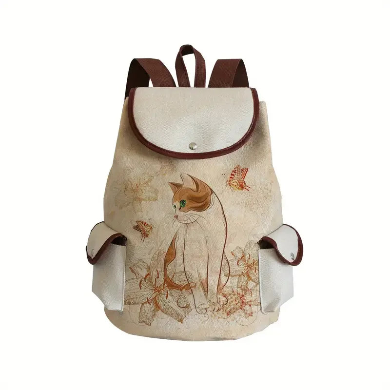 Kawaii Cartoon Cat Pattern Backpack All Match Trendy Storage Rucksack Women's Classic School Bag Lightweight Women's Travel Bag ShopOnlyDeal