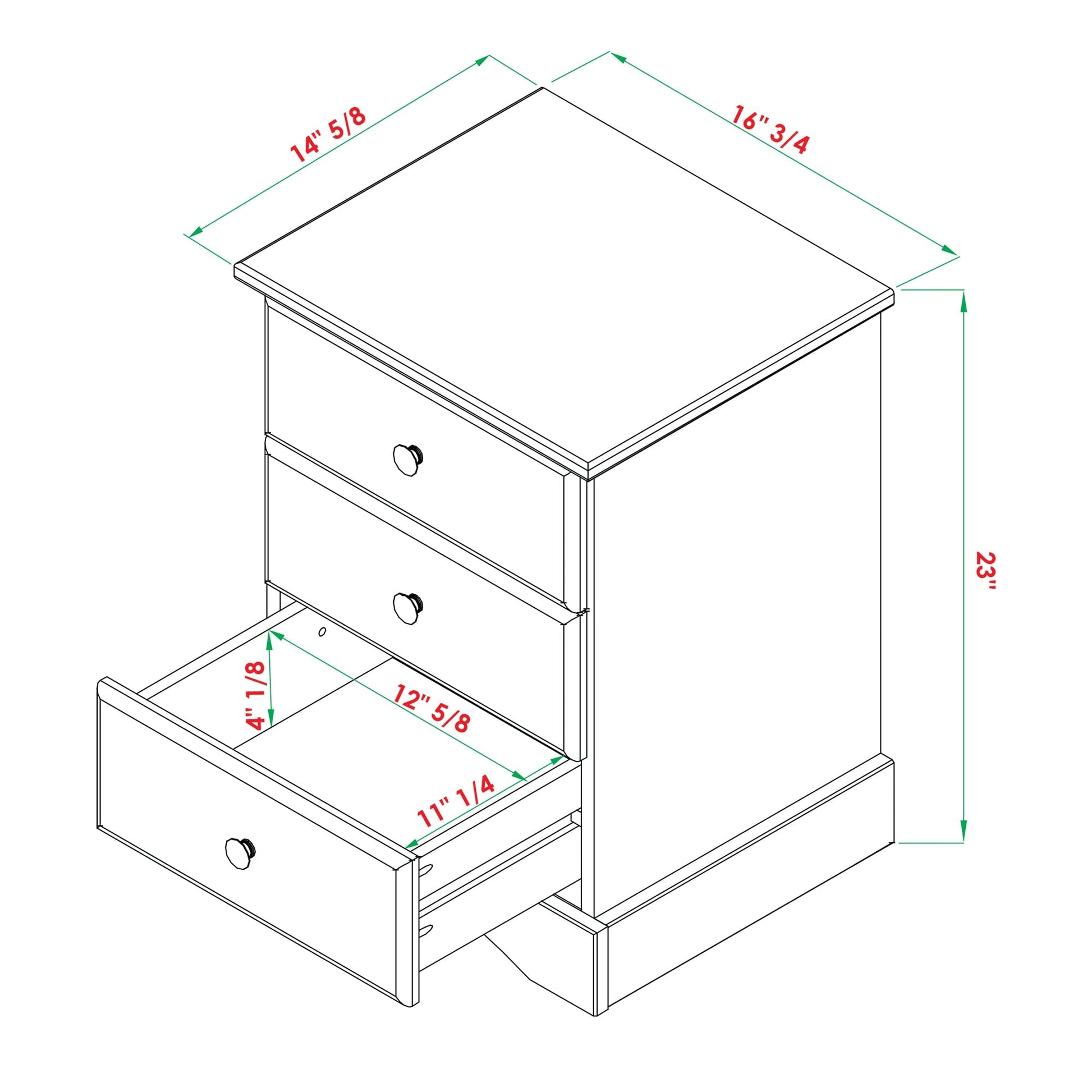 Ben 3-Drawer Nightstand Walker Edison