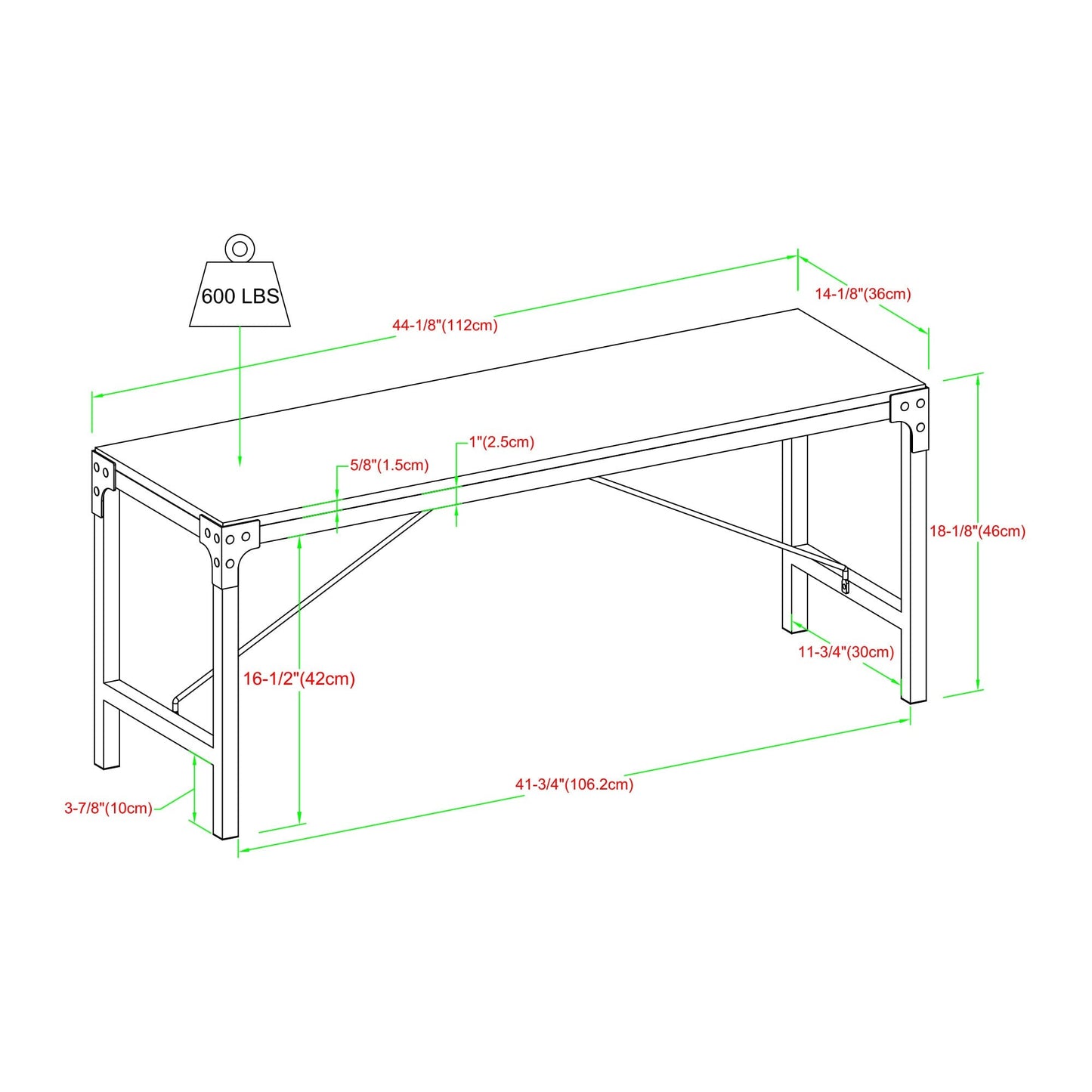 Angle Iron 44" Trestle Style Dining Bench Walker Edison