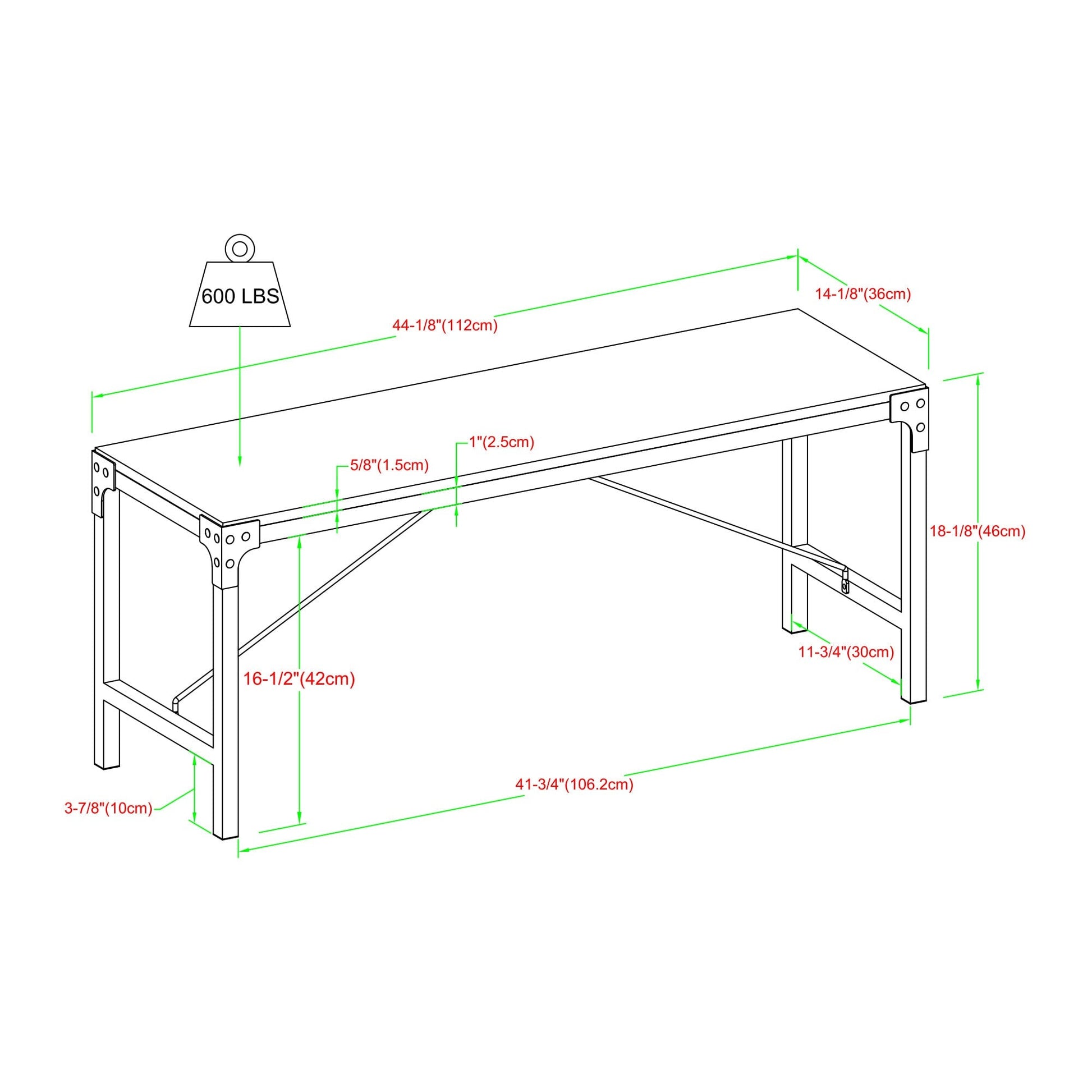 Angle Iron 44" Trestle Style Dining Bench Walker Edison