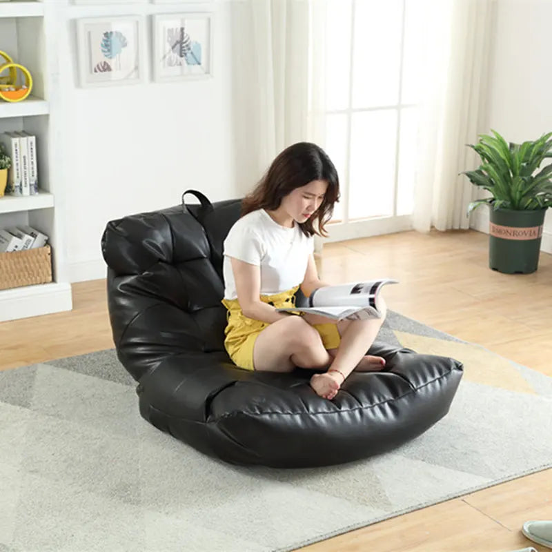 Leather Bean Bag Sofa Lounge Chair Cover | No Filler Folding Lazy Sofa Bed | Office Recliner Couch | Floor Seat Tatami Pouf Ottoman ShopOnlyDeal