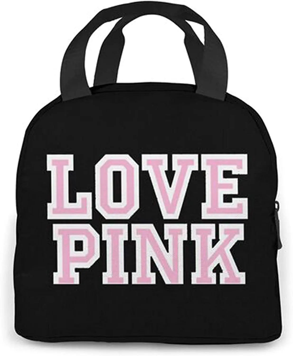 Love Pink Black Portable Insulated Lunch Bag Waterproof Tote Bento Bags Lunch Tote for Women Lunch Box for Work School Picnic ShopOnlyDeal