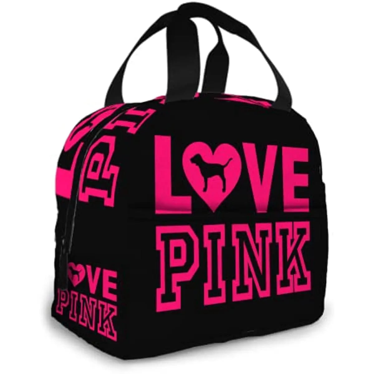 Love Pink Black Portable Insulated Lunch Bag Waterproof Tote Bento Bags Lunch Tote for Women Lunch Box for Work School Picnic ShopOnlyDeal