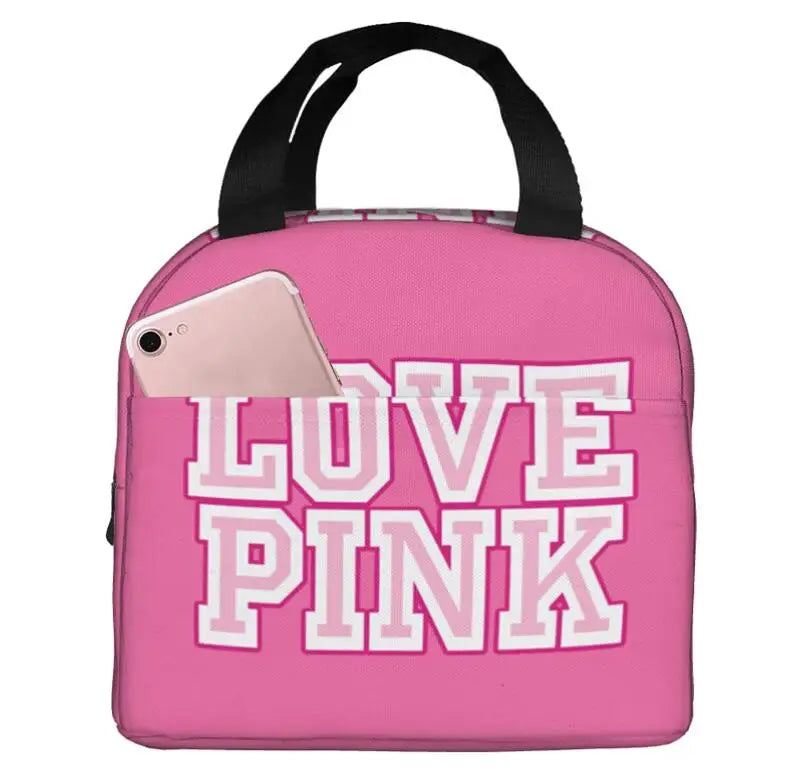 Love Pink Black Portable Insulated Lunch Bag Waterproof Tote Bento Bags Lunch Tote for Women Lunch Box for Work School Picnic ShopOnlyDeal