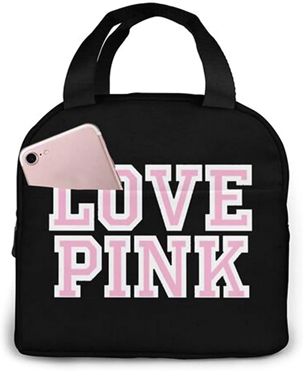 Love Pink Black Portable Insulated Lunch Bag Waterproof Tote Bento Bags Lunch Tote for Women Lunch Box for Work School Picnic ShopOnlyDeal