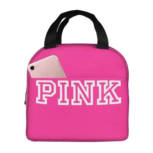 Love Pink Black Portable Insulated Lunch Bag Waterproof Tote Bento Bags Lunch Tote for Women Lunch Box for Work School Picnic ShopOnlyDeal