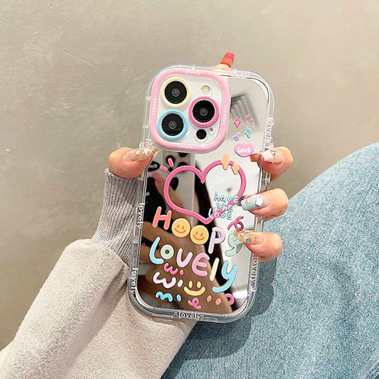 Lovely Girl Heart Mirror Phone Case For iPhone 11 12 13 14 15 Pro Max Shockproof Back Cover ShopOnlyDeal