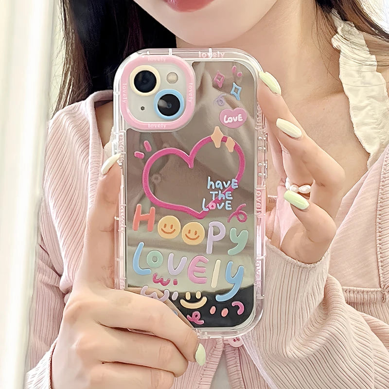 Lovely Girl Heart Mirror Phone Case For iPhone 11 12 13 14 15 Pro Max Shockproof Back Cover ShopOnlyDeal