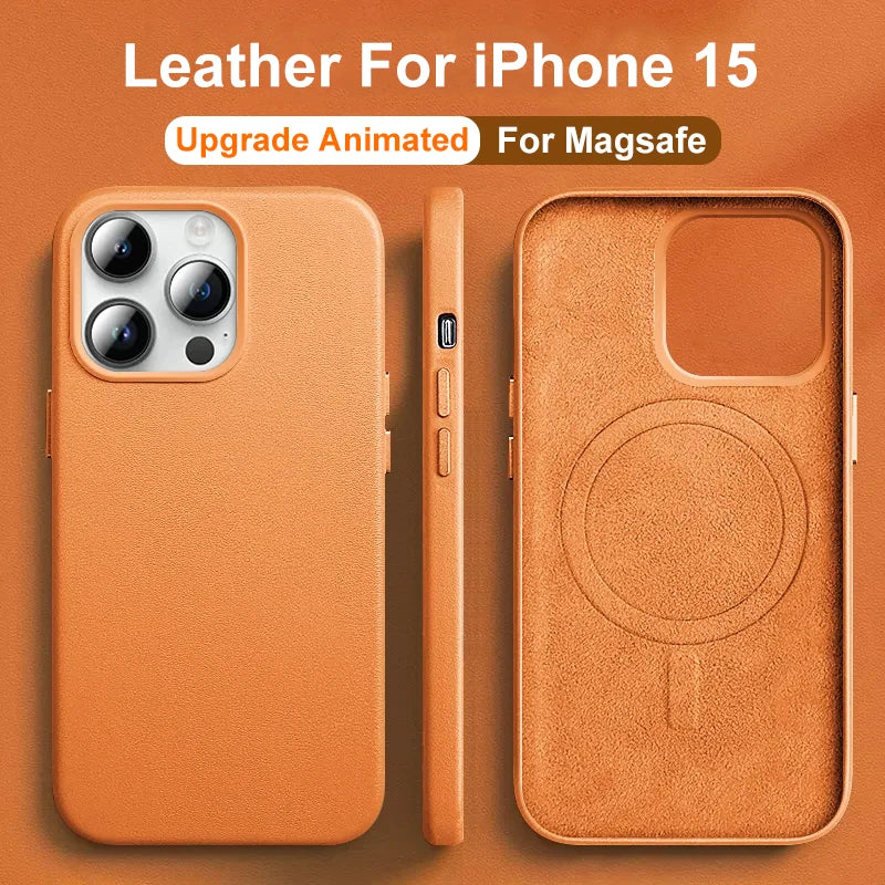 Luxury Leather For Magsafe Magnetic Case For iPhone 15 14 13 Pro Max Plus Mini With Animation Charging Phone Cases Accessories ShopOnlyDeal