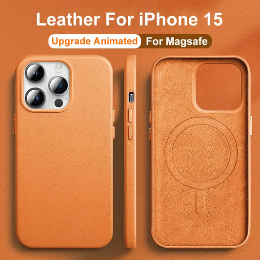 Luxury Leather For Magsafe Magnetic Case For iPhone 15 14 13 Pro Max Plus Mini With Animation Charging Phone Cases Accessories ShopOnlyDeal