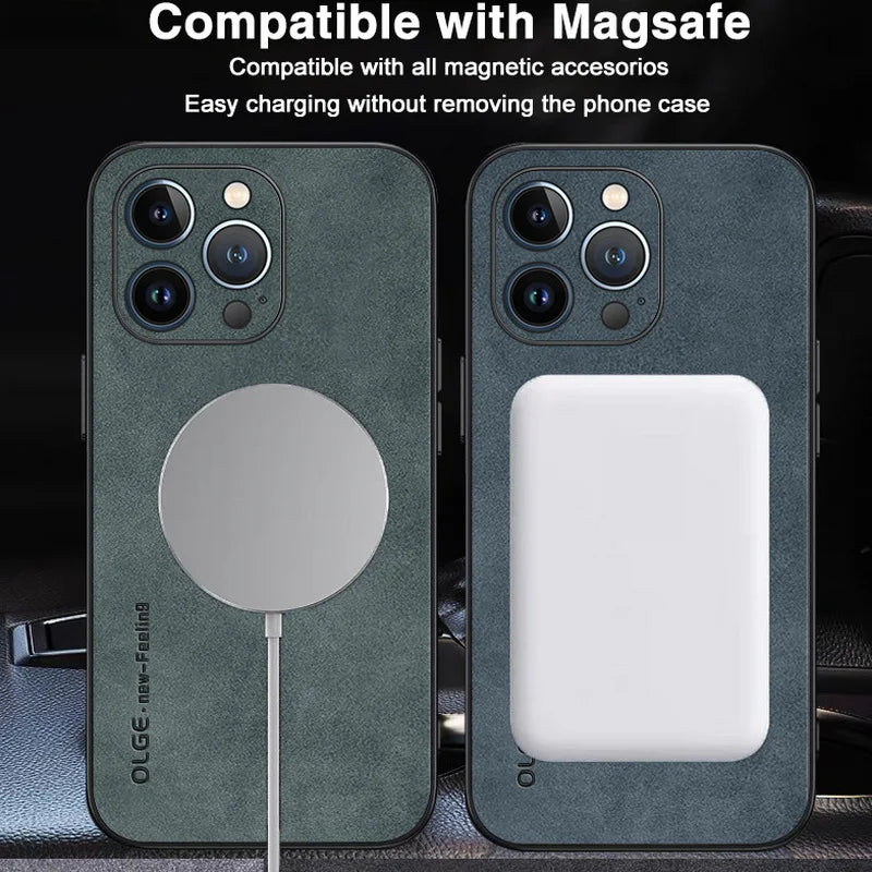 Magnetic For Magsafe Leather Case For iPhone 15 14 Pro Max 14pro 12 13 Pro Max 11 Luxury Wireless Charge Shockproof Soft Cover ShopOnlyDeal