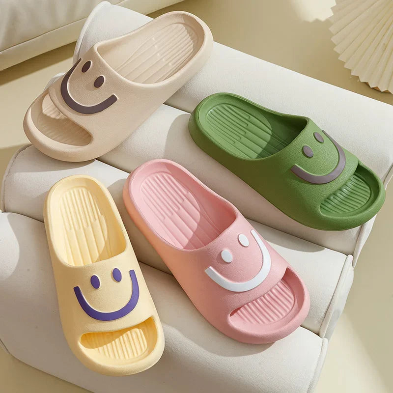 New Summer Couple Non-slip Soft Slides Lithe Cozy Sandals Smiling Face Design Men Women Casual Slippers Ladies' Home Flip Flops ShopOnlyDeal