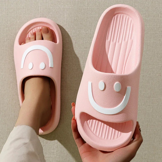 New Summer Couple Non-slip Soft Slides | Lithe Cozy Sandals with Smiling Face Design | Men & Women Casual Slippers | Ladies' Home Flip Flops ShopOnlyDeal