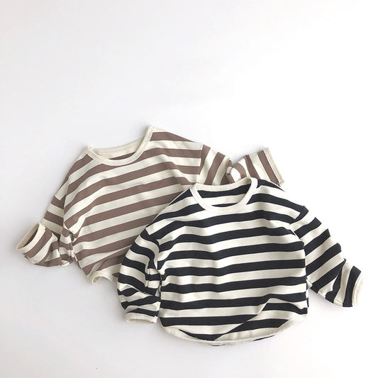 Korean version of ins spring and autumn new striped round neck long-sleeved T-shirt infant baby casual trendy sports T-shirtsettings ShopOnlyDeal