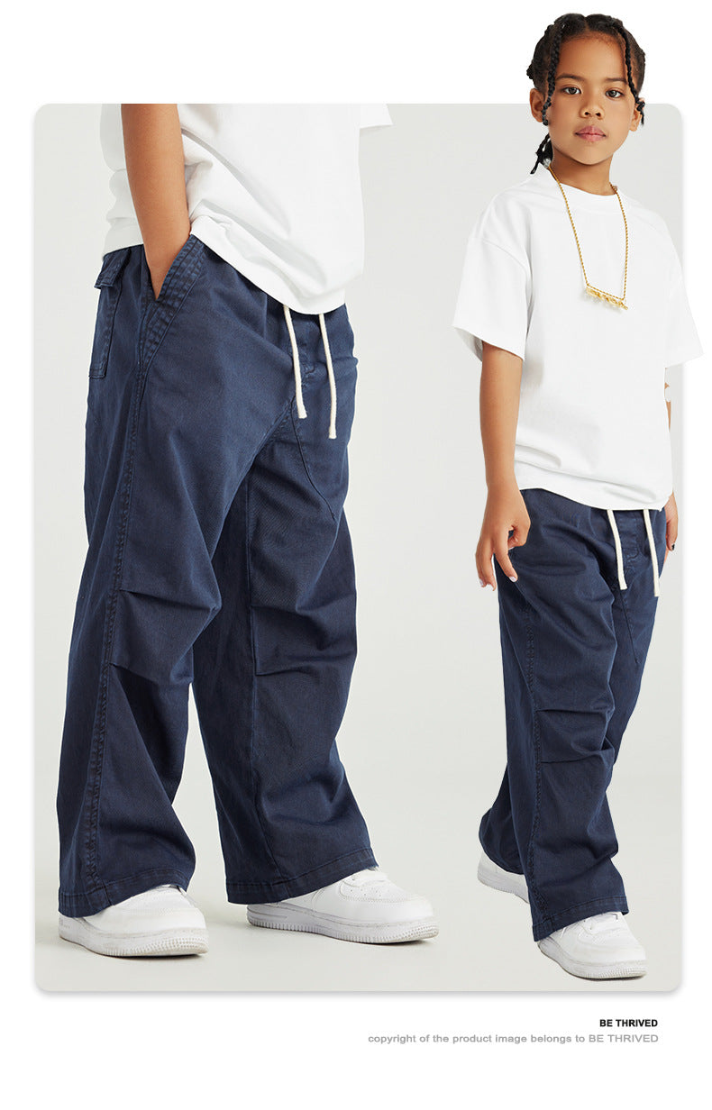 Street-Made Children's Wear Dopamine Wear | Washed Pleated Woven Trousers for Boys and Girls | Children's Hip-Hop Loose Trousers ShopOnlyDeal