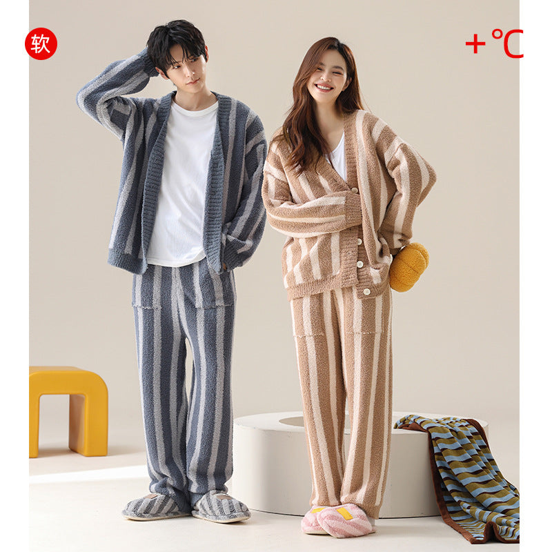 Autumn and winter couple pajamas for men and women, thickened, warm and casual home wear suits ShopOnlyDeal