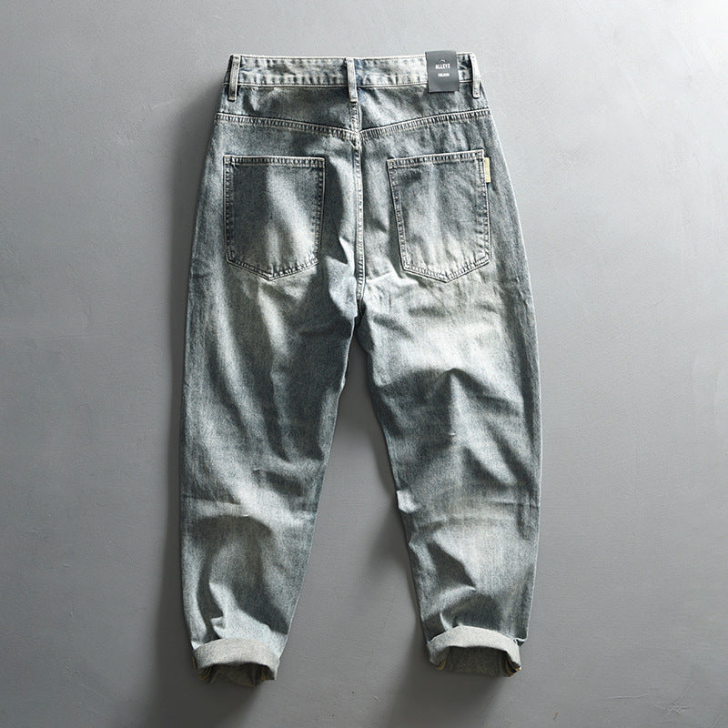 men's vintage washed denim casual pants men's fashion ShopOnlyDeal