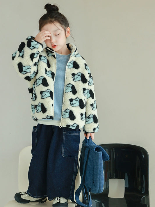 Utouto Big Ear Elephant Girl Pattern Stuffed Zipper Outwear 2024 Winter New Arrival Baby Girl Stylish and Unique ShopOnlyDeal