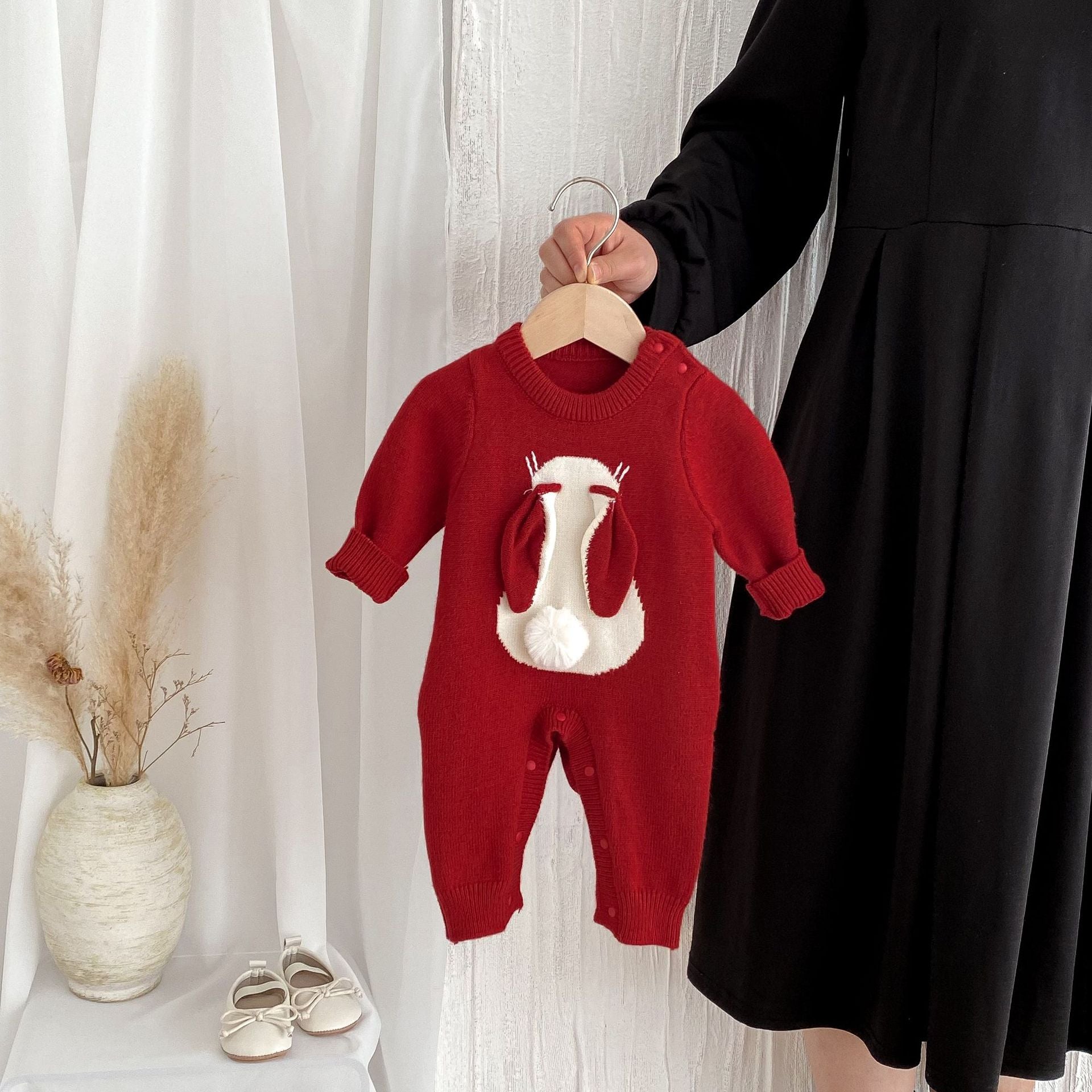 2024 Infant and Child Clothes Baby Red Bunny Jumpsuit Girls Winter Jumpsuit Open Crotch New Year Clothes ShopOnlyDeal