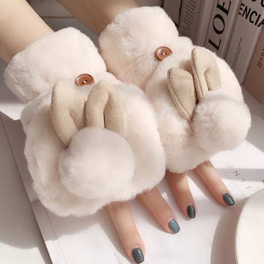 Women's winter gloves plus velvet students cute Korean version cold-proof cartoon thickened plush autumn and winter cycling warm cotton winter ShopOnlyDeal