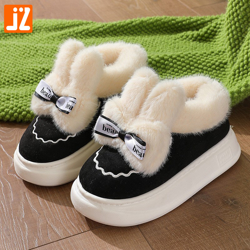 Snow boots new winter women's outdoor wear plus velvet warm heel cotton shoes indoor thick bottom plush rabbit cotton boots winter ShopOnlyDeal