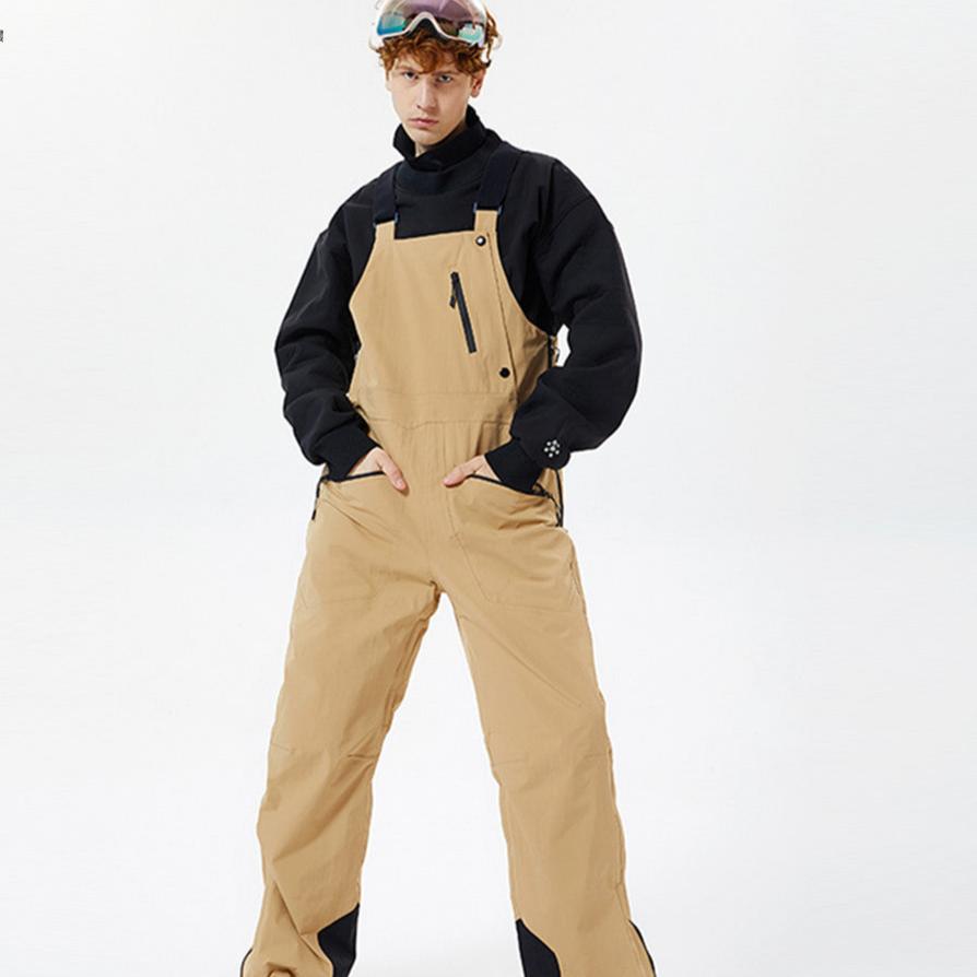 popular khaki snowboard overalls with glue, waterproof and windproof loose-fitting overalls ShopOnlyDeal