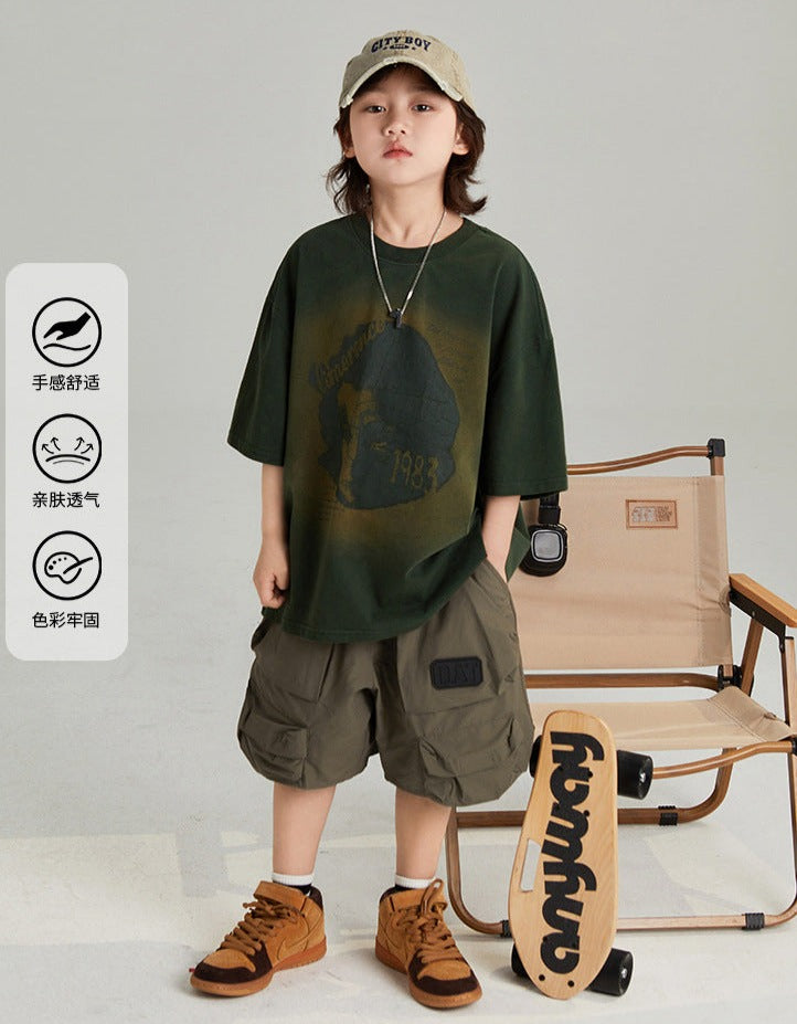 Korean Style Parent-child children's clothing 2024 summer new style for boys and girls, medium and large children's style children's overalls shorts ShopOnlyDeal