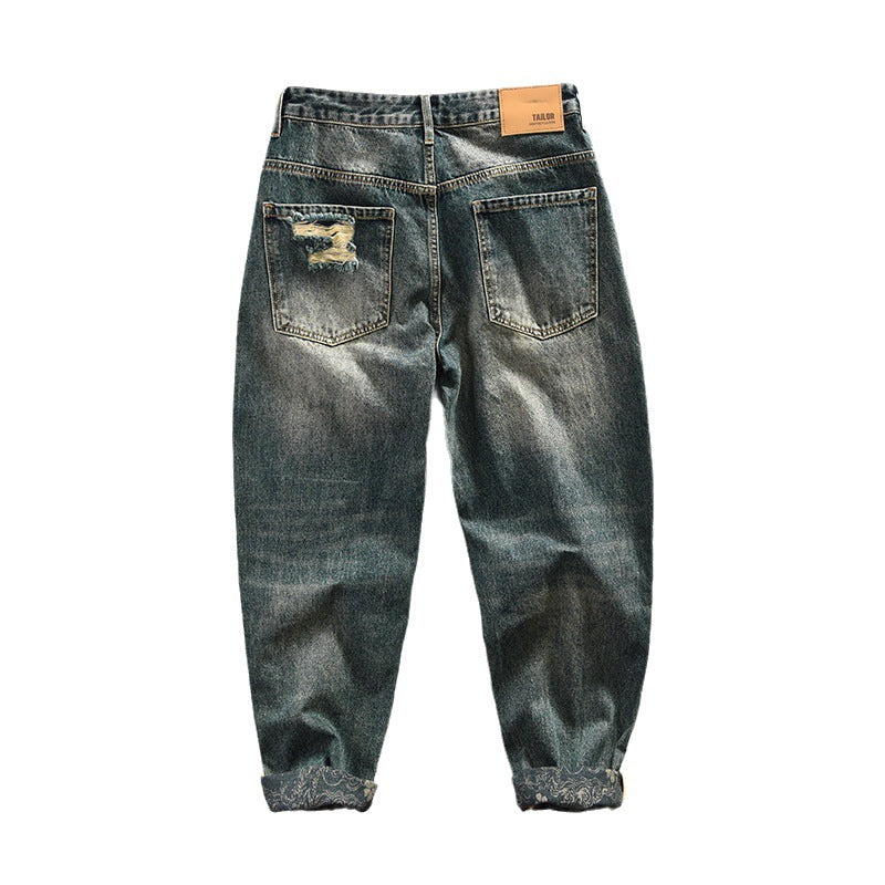 1030-2 Men's ripped washed retro denim casual trousers punk trendy hip-hop jeans drop shipping ShopOnlyDeal