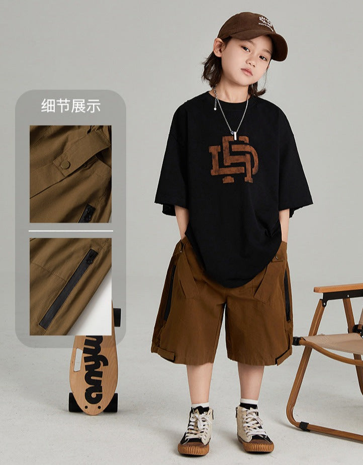 Korean Style arent-child children's clothing 2024 summer new style for boys and girls, medium and large children's fashionable children's overalls shorts trend ShopOnlyDeal