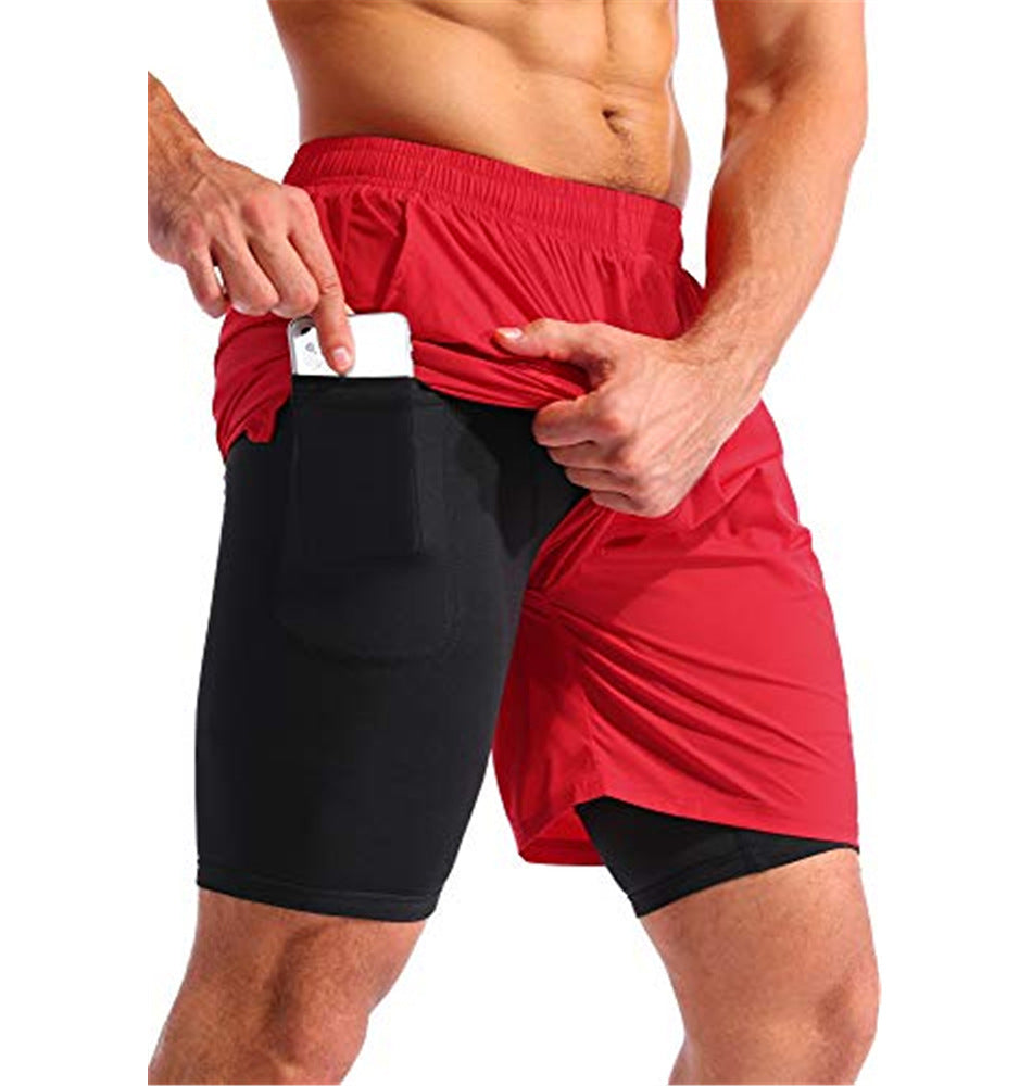 New Men's Double Layer Running Pants Sports Shorts | European and American Men's Muscle Fitness Pants | Basketball Pants | Sports Casual Pants ShopOnlyDeal