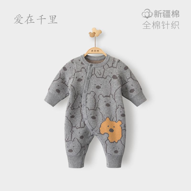 Children's medium-thick baby pure cotton wool jumpsuit baby spring and autumn net celebrity fashionable autumn and winter clothes sweater knitted sweatersettings ShopOnlyDeal