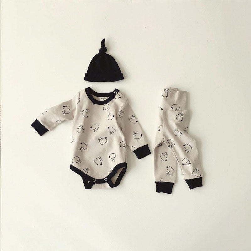 Korean spring and autumn style baby boy and girl trendy bottoming shirt leggings hat three-piece set baby home clothes suitsettings ShopOnlyDeal