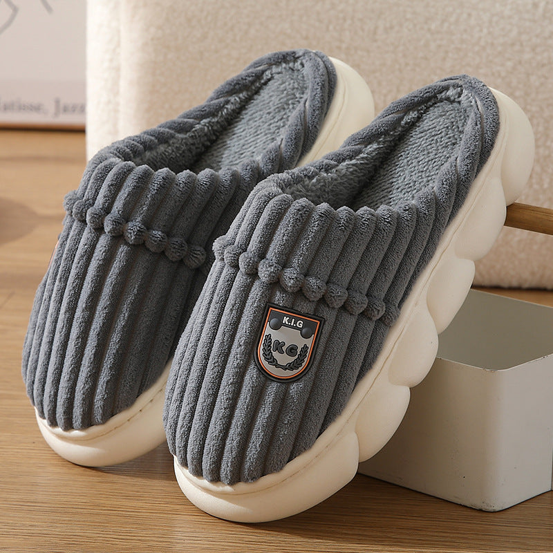 Slippers for men autumn and winter home indoor warm cotton slippers for men simple non-slip outdoor wear large size cotton slippers ShopOnlyDeal