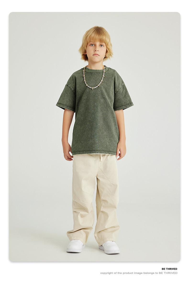 Street-Made Children's Wear Dopamine Wear | Washed Pleated Woven Trousers for Boys and Girls | Children's Hip-Hop Loose Trousers ShopOnlyDeal