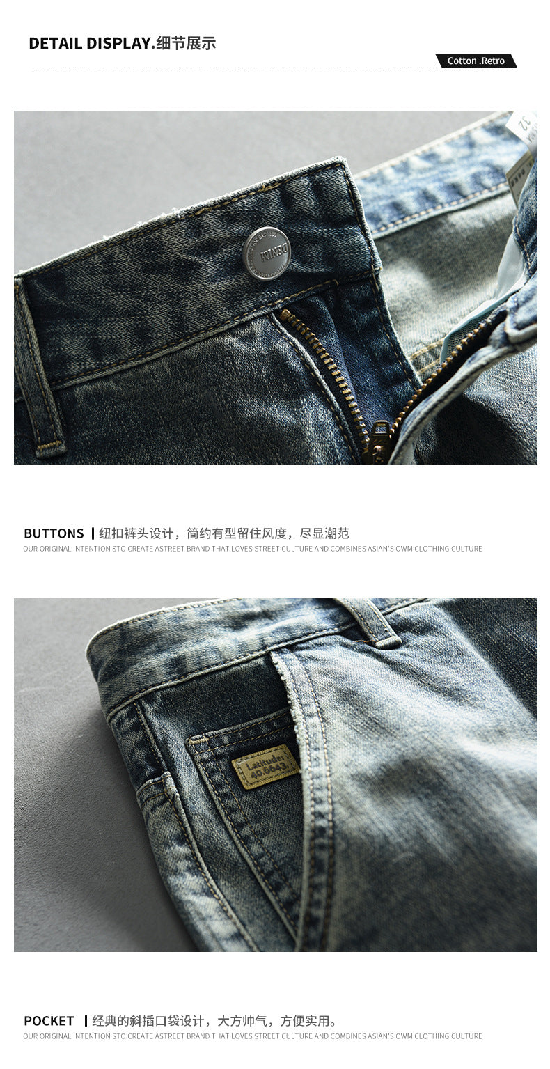 men's vintage washed denim casual pants men's fashion ShopOnlyDeal