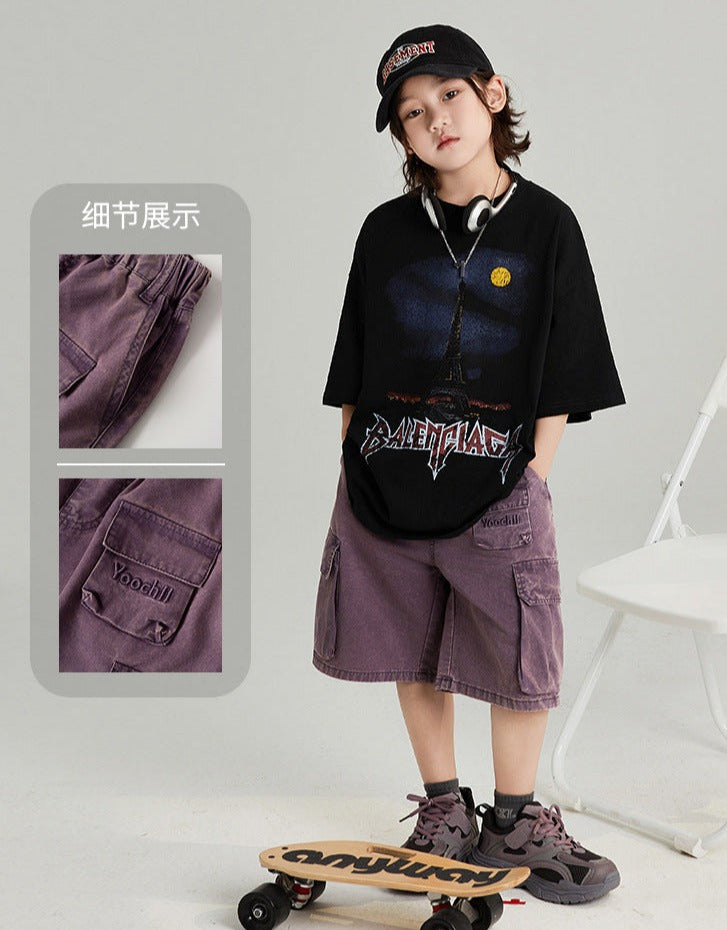 Korean Style Parent-child children's clothing 2024 summer new style for boys and girls, medium and large children's fashionable children's overalls shorts trend ShopOnlyDeal