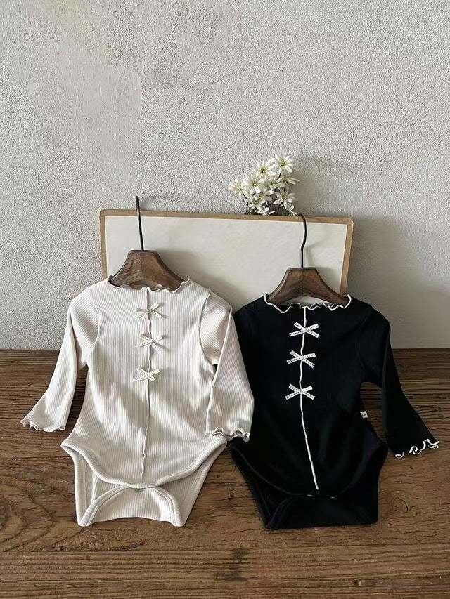 24 Spring and Autumn Korean version of baby jumpsuit ins Nordic style long-sleeved romper cute bow baby fartsettings ShopOnlyDeal