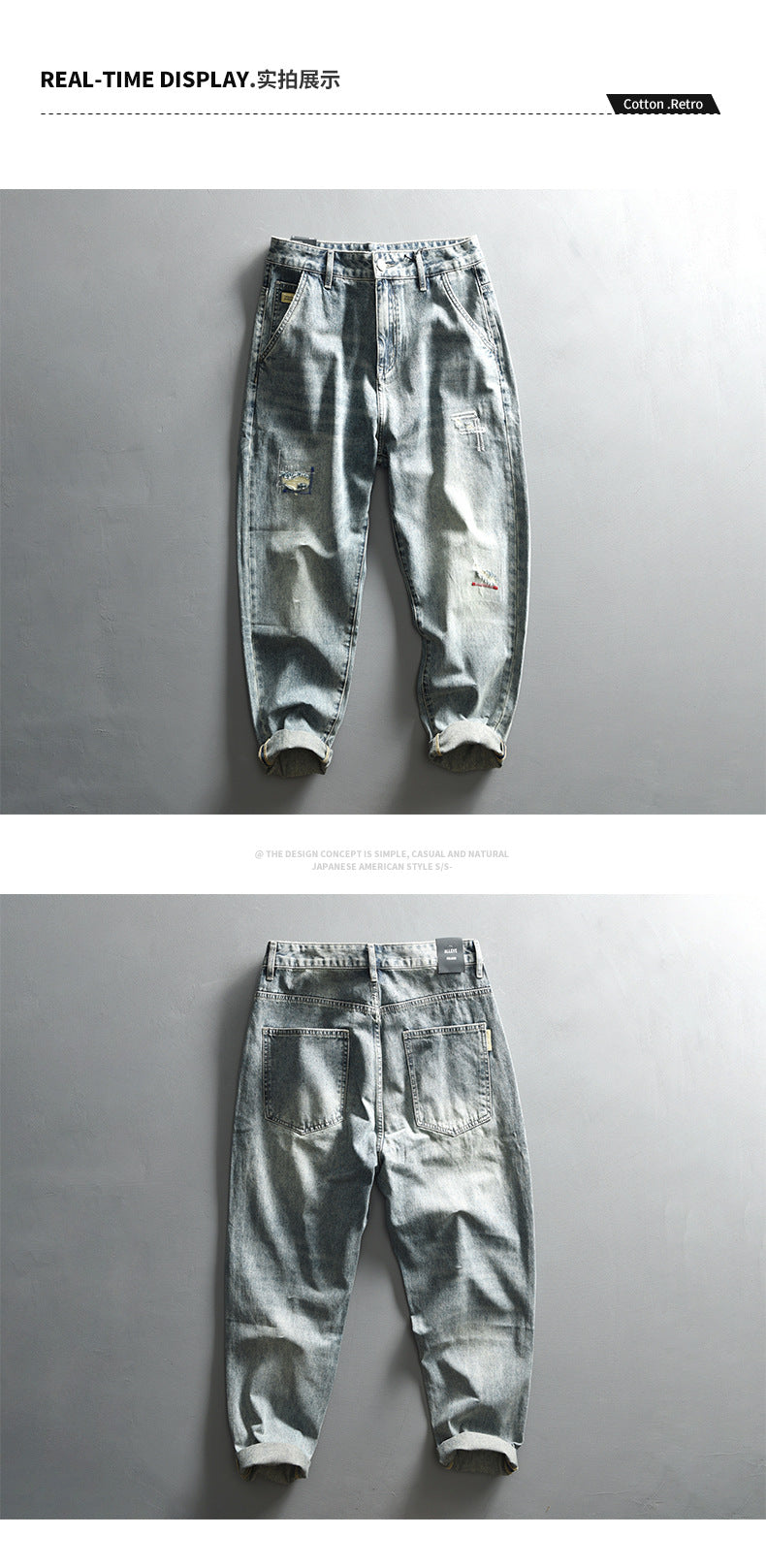 men's vintage washed denim casual pants men's fashion ShopOnlyDeal