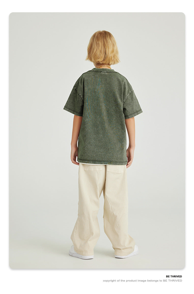 Street-Made Children's Wear Dopamine Wear | Washed Pleated Woven Trousers for Boys and Girls | Children's Hip-Hop Loose Trousers ShopOnlyDeal