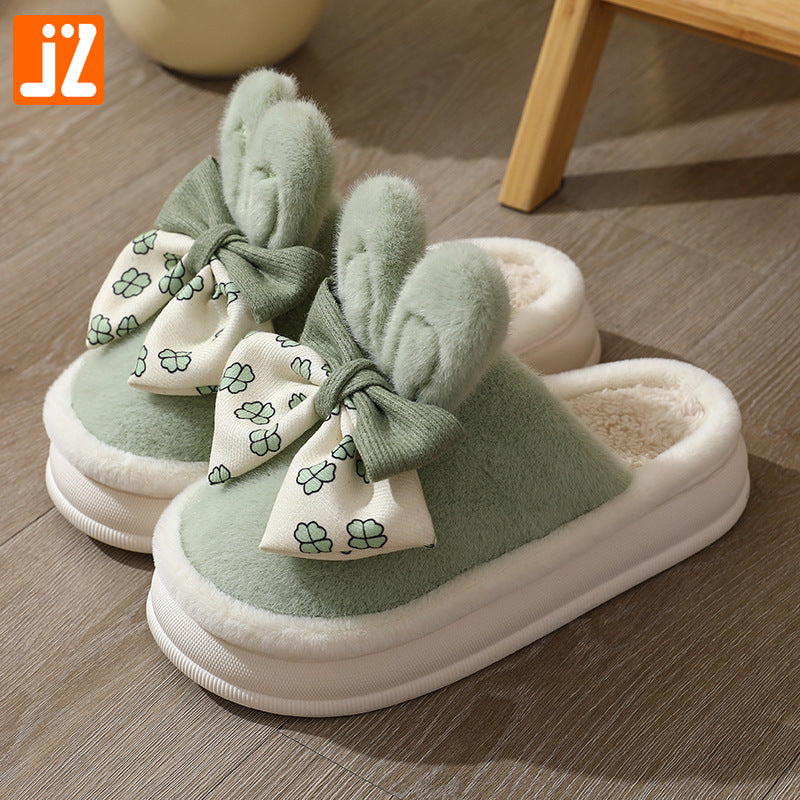 Autumn and winter bow cotton slippers for women wholesale warm indoor furry casual home cotton shoes pvc plush slippers ShopOnlyDeal