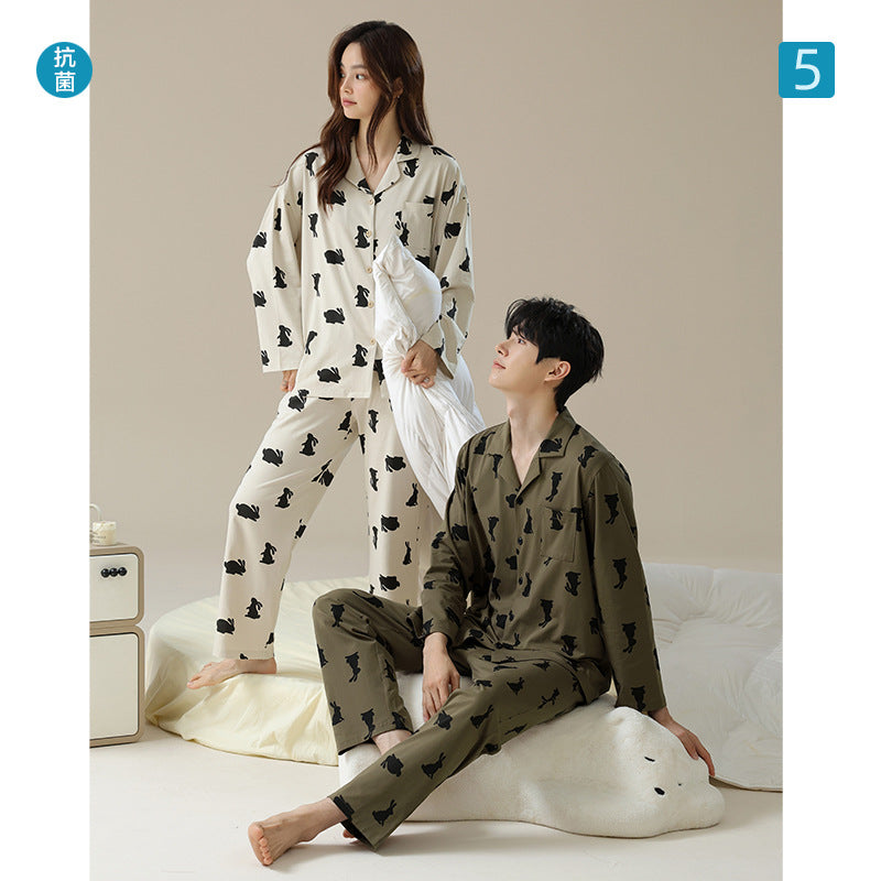 [Antibacterial Xinjiang Cotton] Autumn and Winter Long Sleeve Cotton Couple Pajamas Women Autumn Men's Pajamas Home Clothes Set ShopOnlyDeal