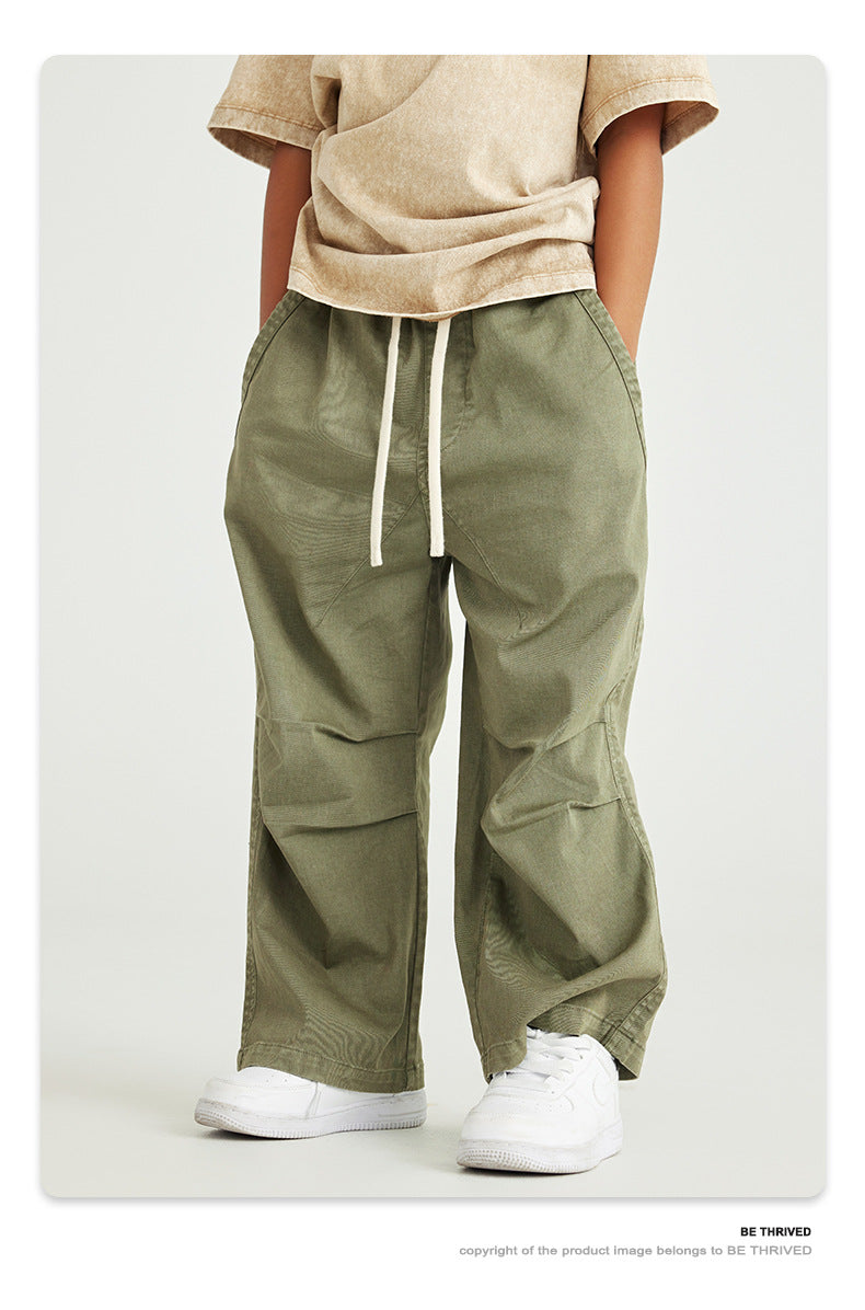 Street-Made Children's Wear Dopamine Wear | Washed Pleated Woven Trousers for Boys and Girls | Children's Hip-Hop Loose Trousers ShopOnlyDeal