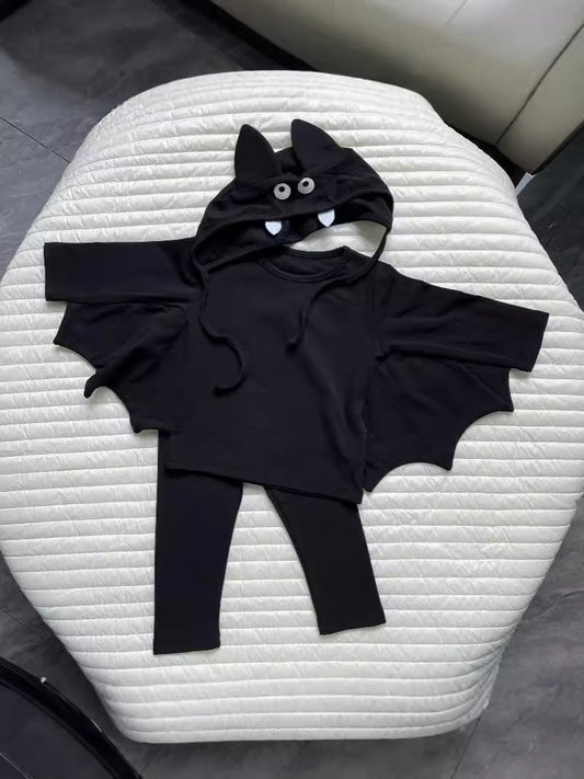 Korean version of ins spring and autumn Halloween theme bat shape suit solid color children's long sleeve three-piece suit newsettings ShopOnlyDeal